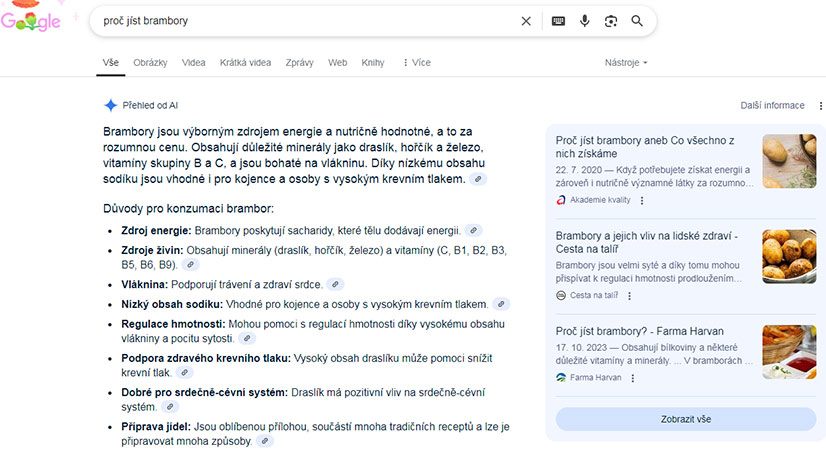 Proč jíst brambory - AI overview
